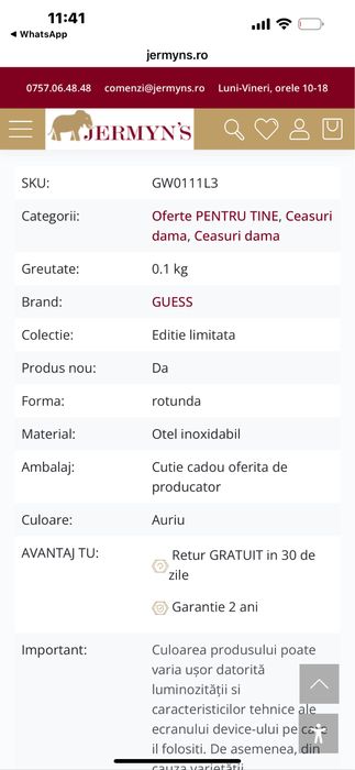 Ceas dama Guess , auriu , Nou , model Sparkler cu cristale Swarovski