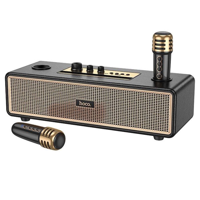 Boxa Bluetooth 2 Microfoane Wireless, Hoco BS63, Karaoke, Negru/Auriu