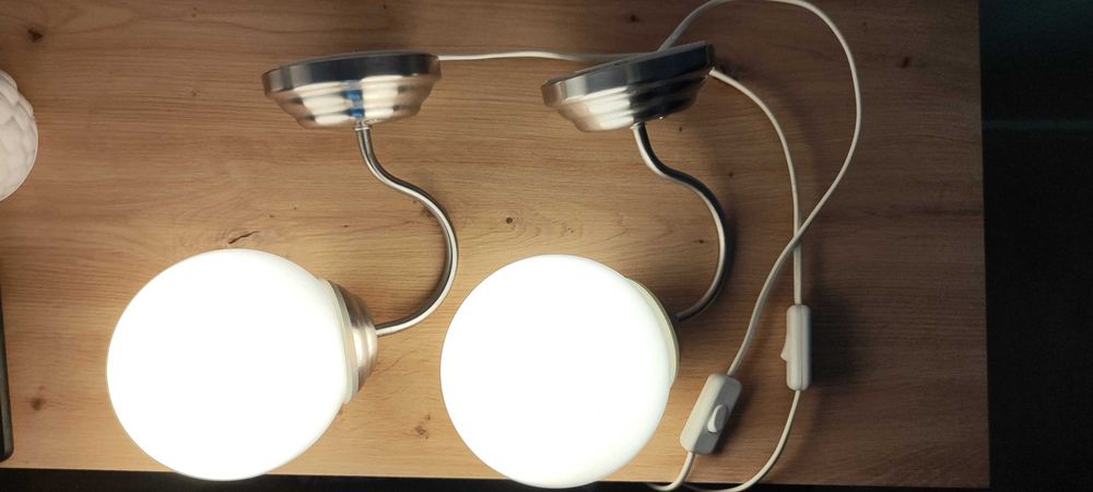 Doua Lustre Candelabre 7 braţe Ikea cromat opal sticlă, aplice