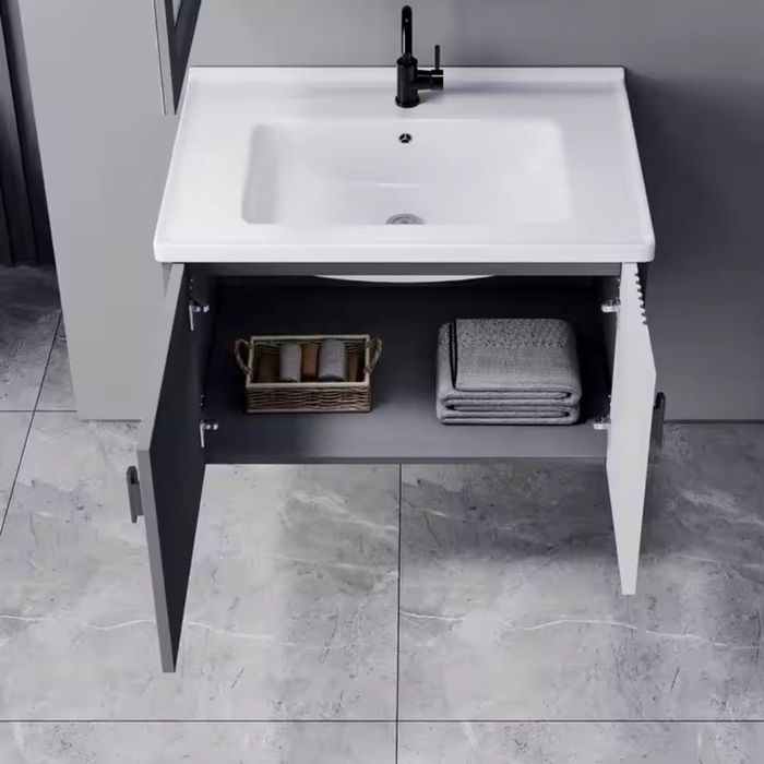 Set Mobilier pentru Baie  80x40cm, 2 Piese, Gri si Alb