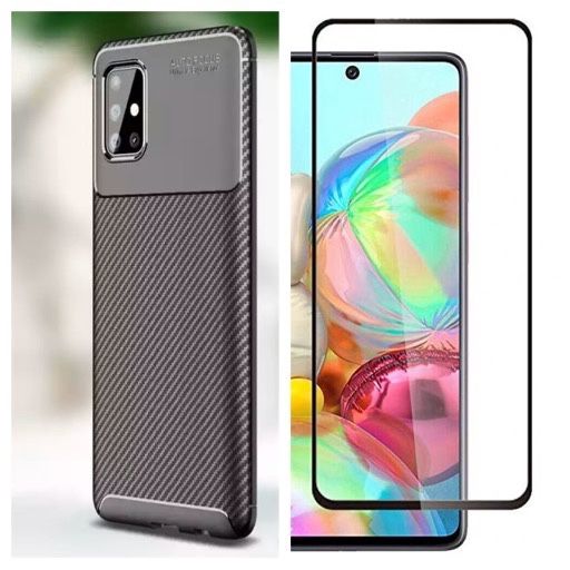 Husa Solid Carbon +Folie Sticla Curbat 9D Samsung A21S/A22/A23/A25/A26