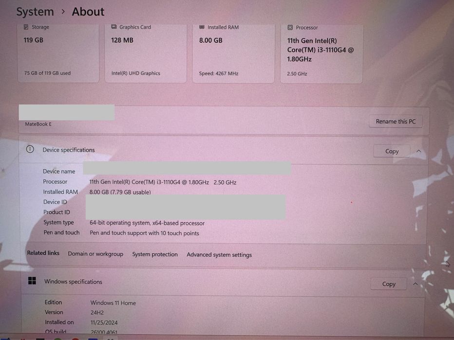 Huawei MateBook E , i3 , 128 GB , 8 GB RAM , Windows 11, ca noua.