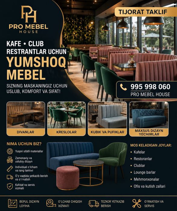 Kafe club restranlar uchun divanlar yumshoq mebel