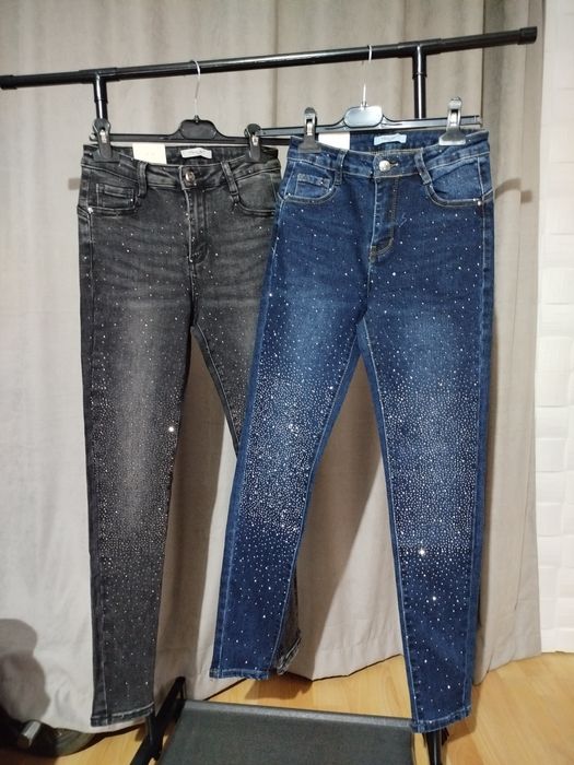 Дамски дънки балон, камъни, mom fit, с широк крачол и слим