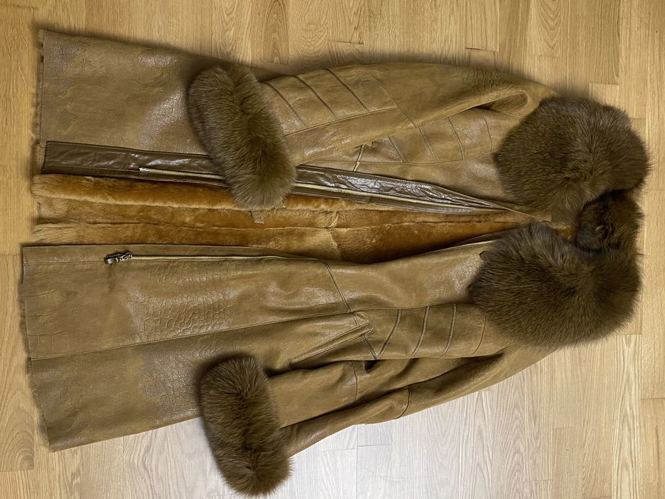 Haina de blana naturala femei cu guler de vulpe polara