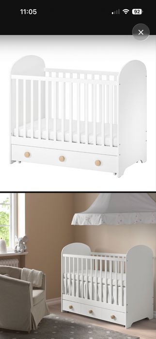 Patut copii gri ikea 60x120 cm (+ saltea)