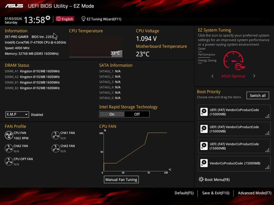 Дъно Дънна платка ASUS Z97-PRO GAMER 1150 DDR3 OVERCLOCK