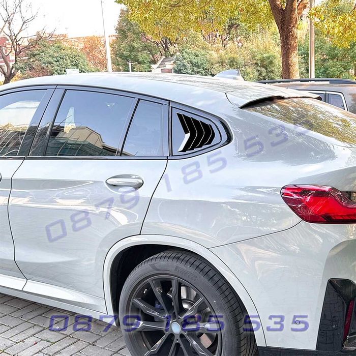 Тунинг решетки за задни странични стъкла за BMW X4 G02 2018-2024, черен гланц – DBb159 добавки бмв х4 апаци хриле сенници задни малки прозорци