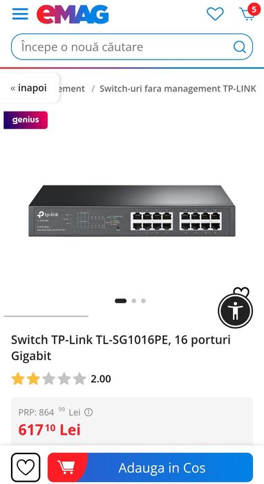 Switch TP-Link TL-SG1016PE, 16 porturi Gigabit, SIGILAT