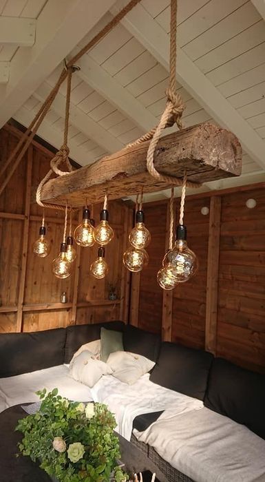 Дървени полилей. Рустик лампи