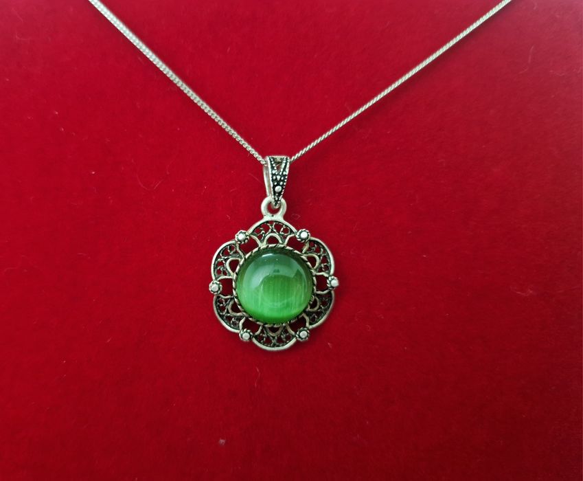 AG186, set argint 925,nou/marcat, piatra ochi pisica