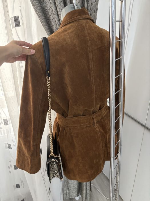 Sacou Zara Leather Collection din piele naturală întoarsă, nou, XS-S, camel cognac