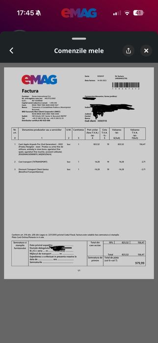 Apple Airpods Pro 2, originale cu factura eMag + 2 huse