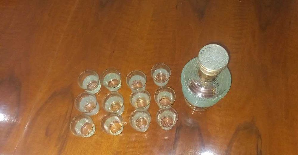 Набор декорированный: графин, 12 стопок, СССР