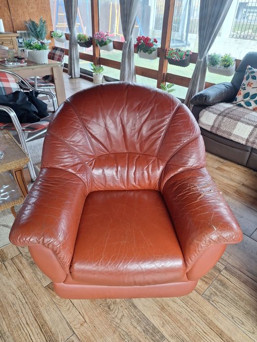 Canapea piele naturală + fotoliu