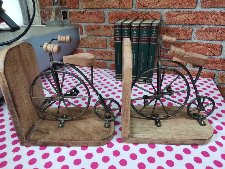 Set Suport carti Lemn cu fier model bicicleta.