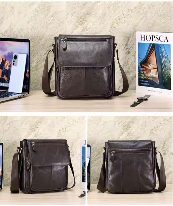 Мъжка творческа чанта за през рамо /Черна и Кафява кожа -10% Промоция!