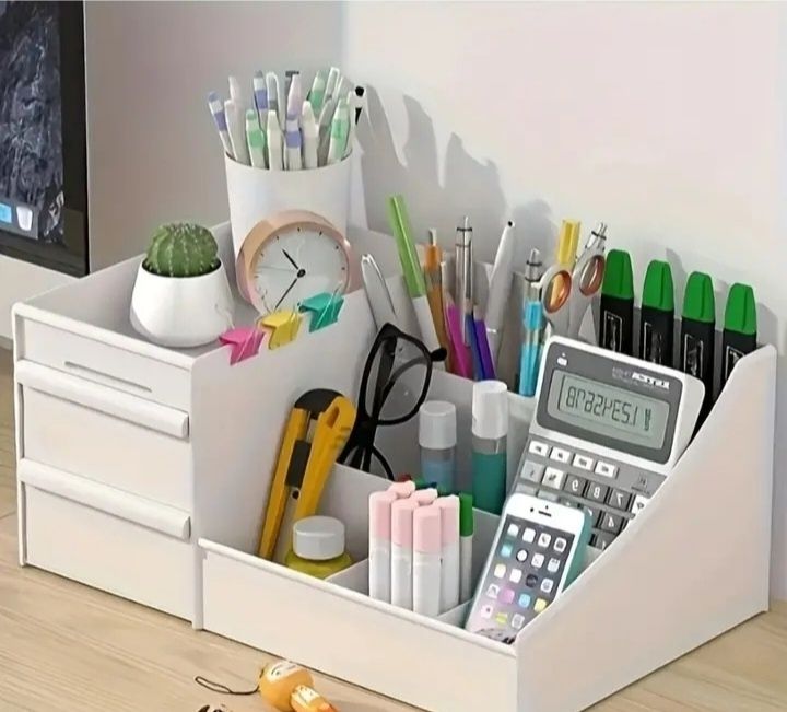 NOU!Organizator cosmetic#școlar,plastic alb,25 lei