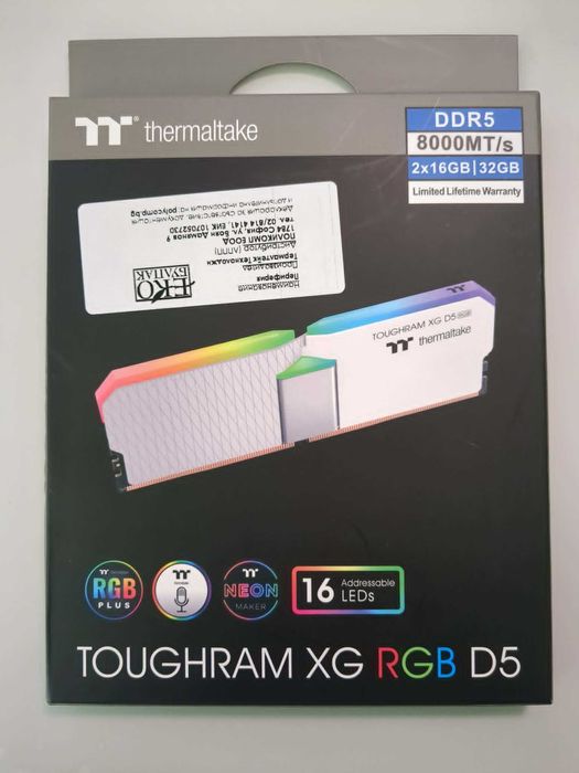 32GB (2x16GB) DDR5 8000 MT/s TOUGHRAM XG RGB White
