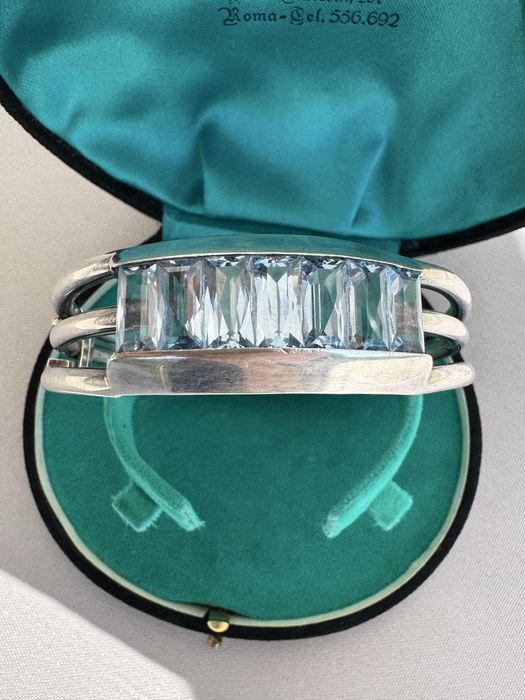 Bratara Art Deco din argint si acvamarine