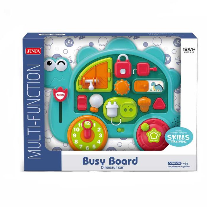 Образователна играчка бизи борд динозавър музикална фина моторика 2+