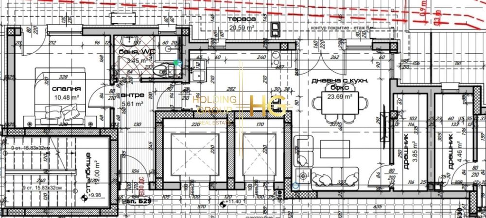 Тристаен  Варна-Левски площ 93м2  цена 120900