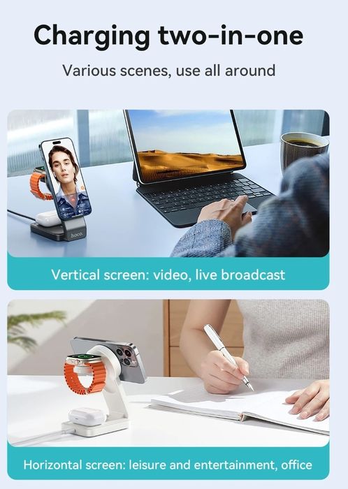 Hoco CQ3 Док-станция 3 в 1 Magnetic 30W iPhone 15/ 16 iWatch AirPods