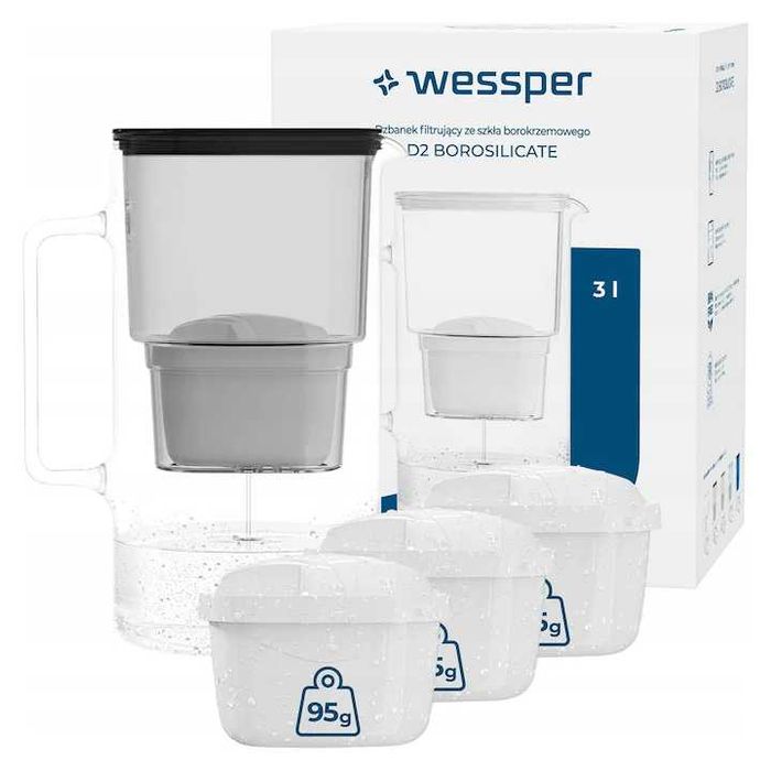 Кана филтърна Wessper D2 BOROSILICATE 3L, 3 филтъра, черна