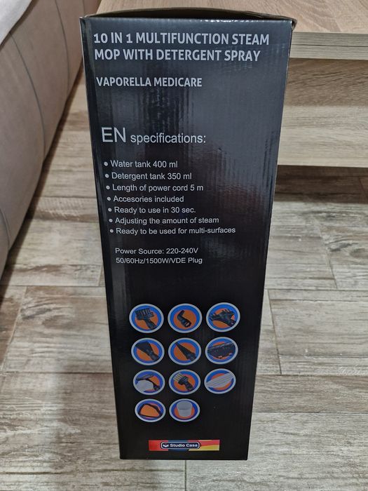 Mop cu aburi 10 in 1 Studio Casa Vaporella 0.4 l, 1500 W, 3,5 bari, Alb/Verde