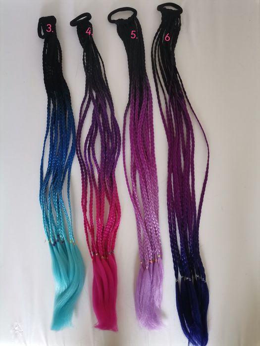 Африкански Цветни плитки с ластик  и кичури с клипси