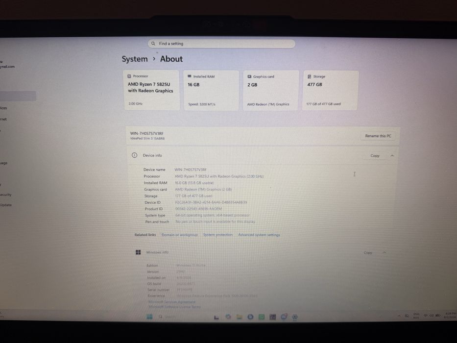 Lenovo IdeaPad Slim 3 15ABR8 – Ryzen 7 / 16GB RAM / 512GB SSD