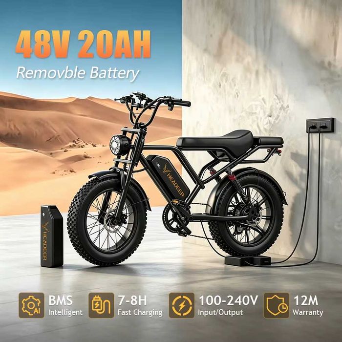 Чисто нов електрически  ,  Супер Велосипед , HEADEER BK20, Мотор 750W  Дебели гуми, - сменяема Мощна батерия 48 V 20 Ah,