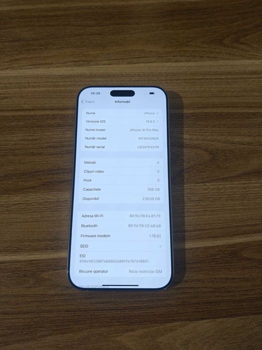 iPhone 16 Pro Max 256GB impecabil 96% baterie