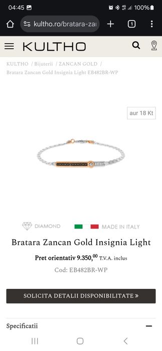 Vand bratara Aur si Diamante Zancan
Colectie: Gold Insig