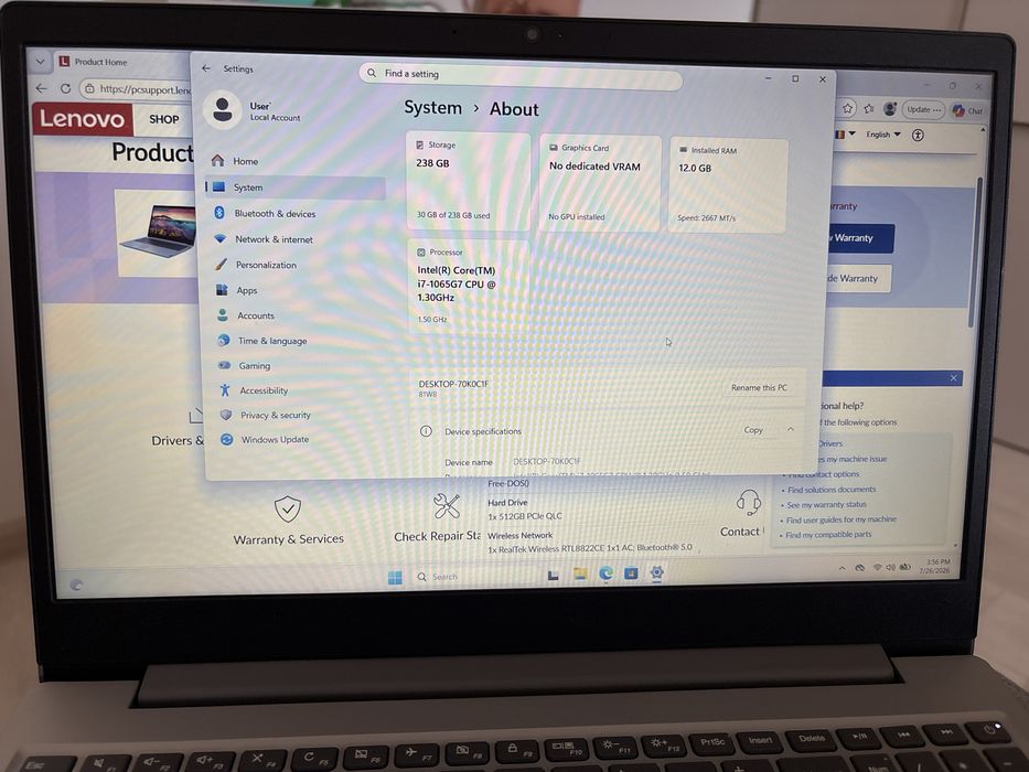 Laptop Lenovo IdeaPad S145-15IIL – Intel i7 Gen 10, 12GB RAM, SSD 512GB NVMe, Win 11 Pro