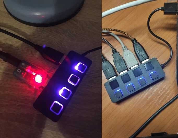 USB разклонител хъб, 4 порта USB 2.0, LED индикатори, 480MBp/s