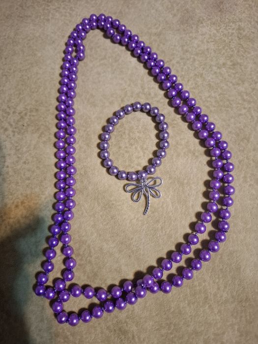 Set Colier 80 cm la dublu și brățară elastica perle mov