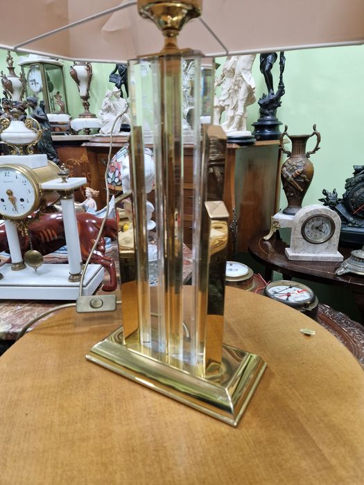 Уникална антикварна колекционерска немска настолна лампа месинг и крис