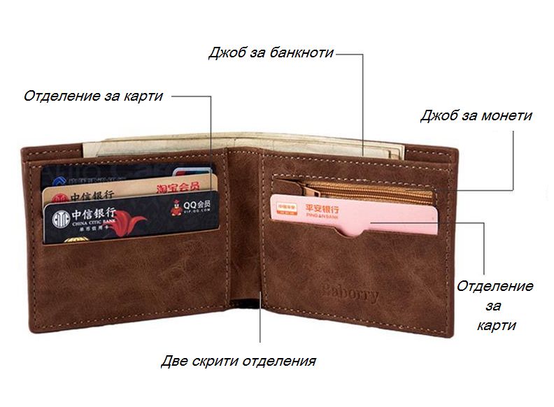 Мъжки кафяв кожен портфейл Baborry