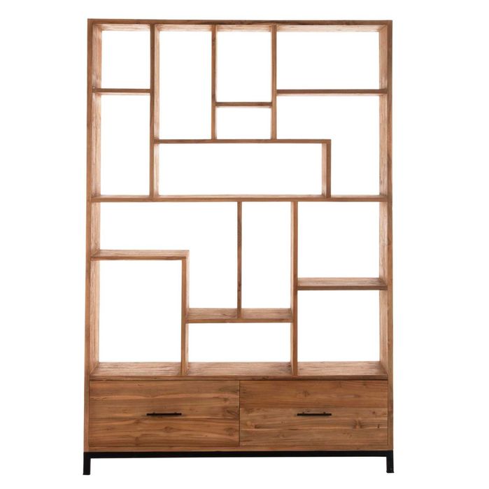 Етажерка HM9803, Тиково дърво, два шкафа, 140x30x210,5Hcm.