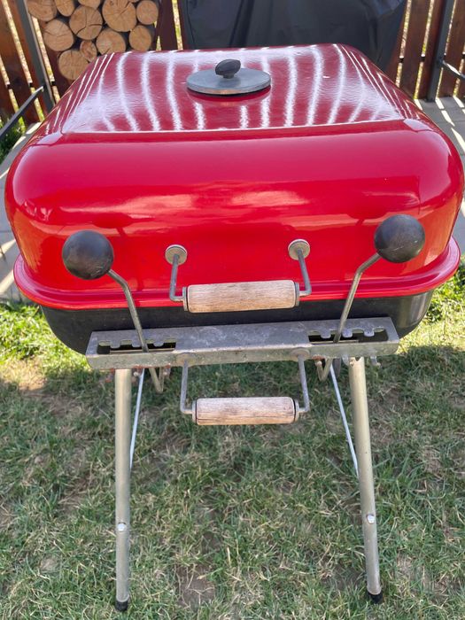 Gratar gradina cu carbuni, grill dreptunghiular, capac, 43x40x83 cm