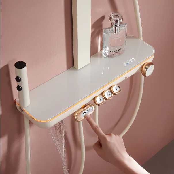 Модерен интелигентен душ в млечнобяло с дисплей и LED подсветка D60