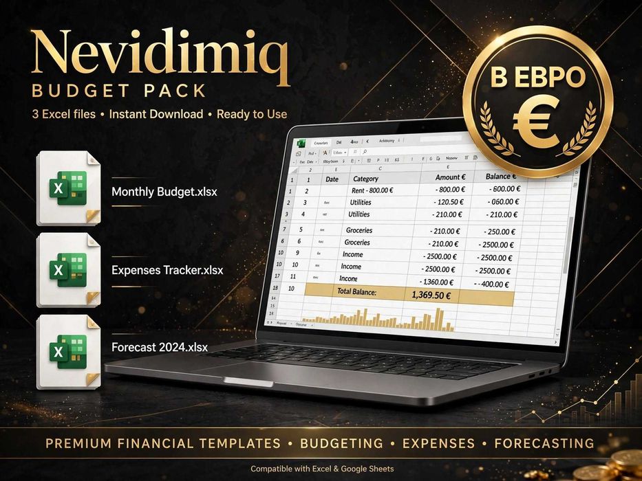 Excel таблица личен бюджет и разходи в евро - 3 файла