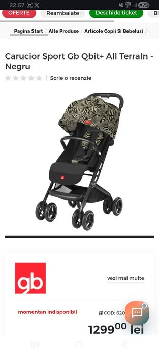 Carucior Pliabil Gb Qbit+ All TerraIn - Negru