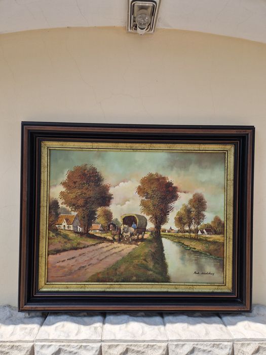 Страхотна голяма антикварна холандска картина масло върху  платно