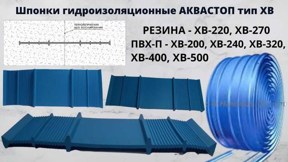 АКВАСТОП тип ХВ-200 ХВ-270 ХВ-320 Шпонка гидроизоляционные Аквабарьер