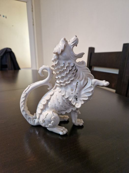 Уникална стара антикварна колекционерска керамична фигура куче лъв Фу