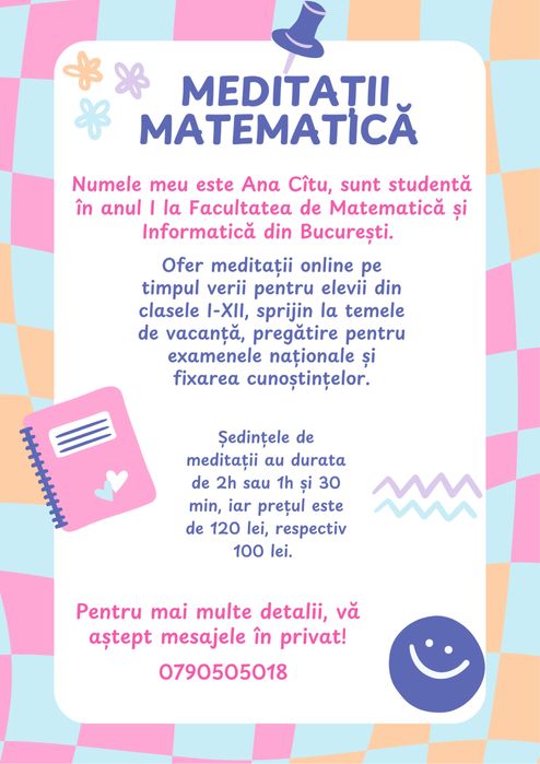 Ofer meditatii la Matematica online