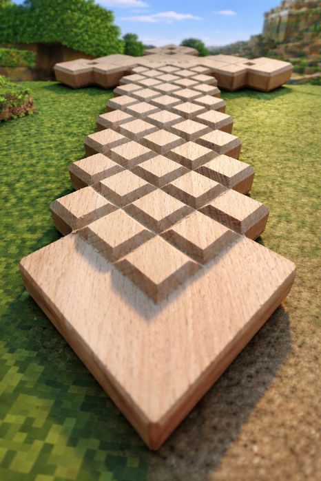 Set copii Minecraft, "Diamond Sword and Axe", lemn masiv, cu suport