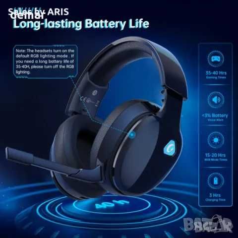 Безжични слушалки Gvyugke за игри, 2,4 GHz, черно синьо